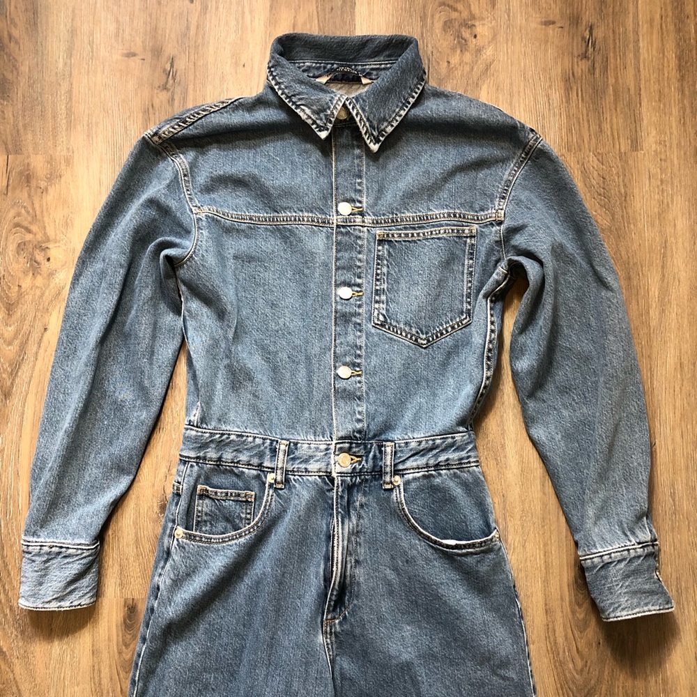 Zara Denim Long Sleeve Wide Leg Jumpsuit - Picture 4 of 16